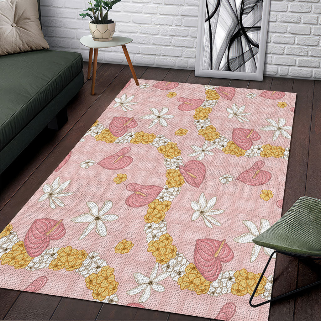 Hawaii Anthurium Tiare Pikake Lei Area Rug Akala Lauhala Art Pattern
