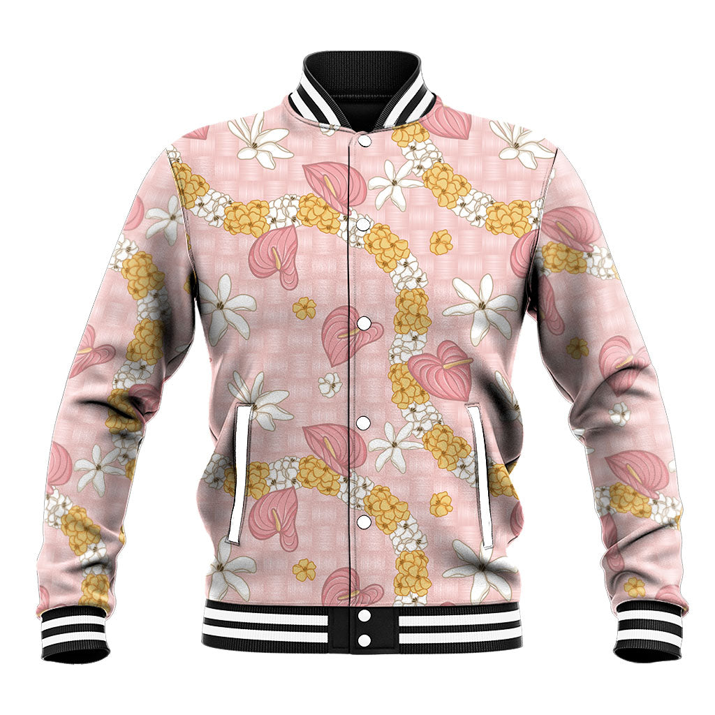 Hawaii Anthurium Tiare Pikake Lei Baseball Jacket Akala Lauhala Art Pattern