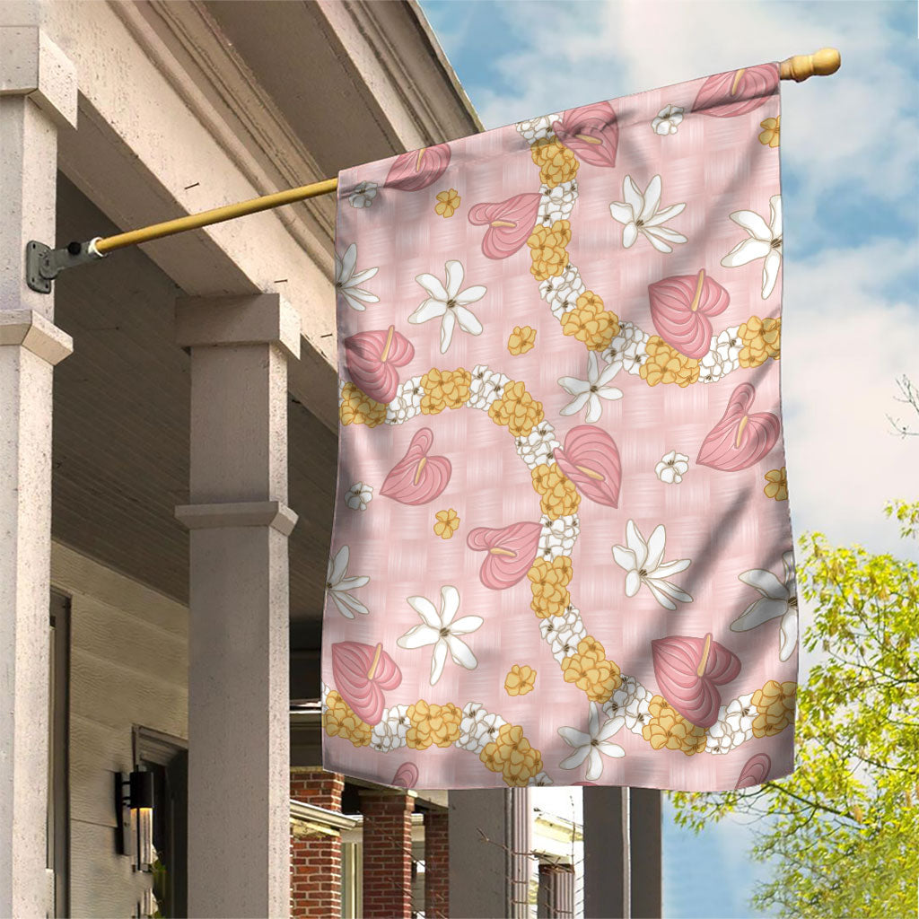 Hawaii Anthurium Tiare Pikake Lei Garden Flag Akala Lauhala Art Pattern LT01 House Flag Pink - Polynesian Pride