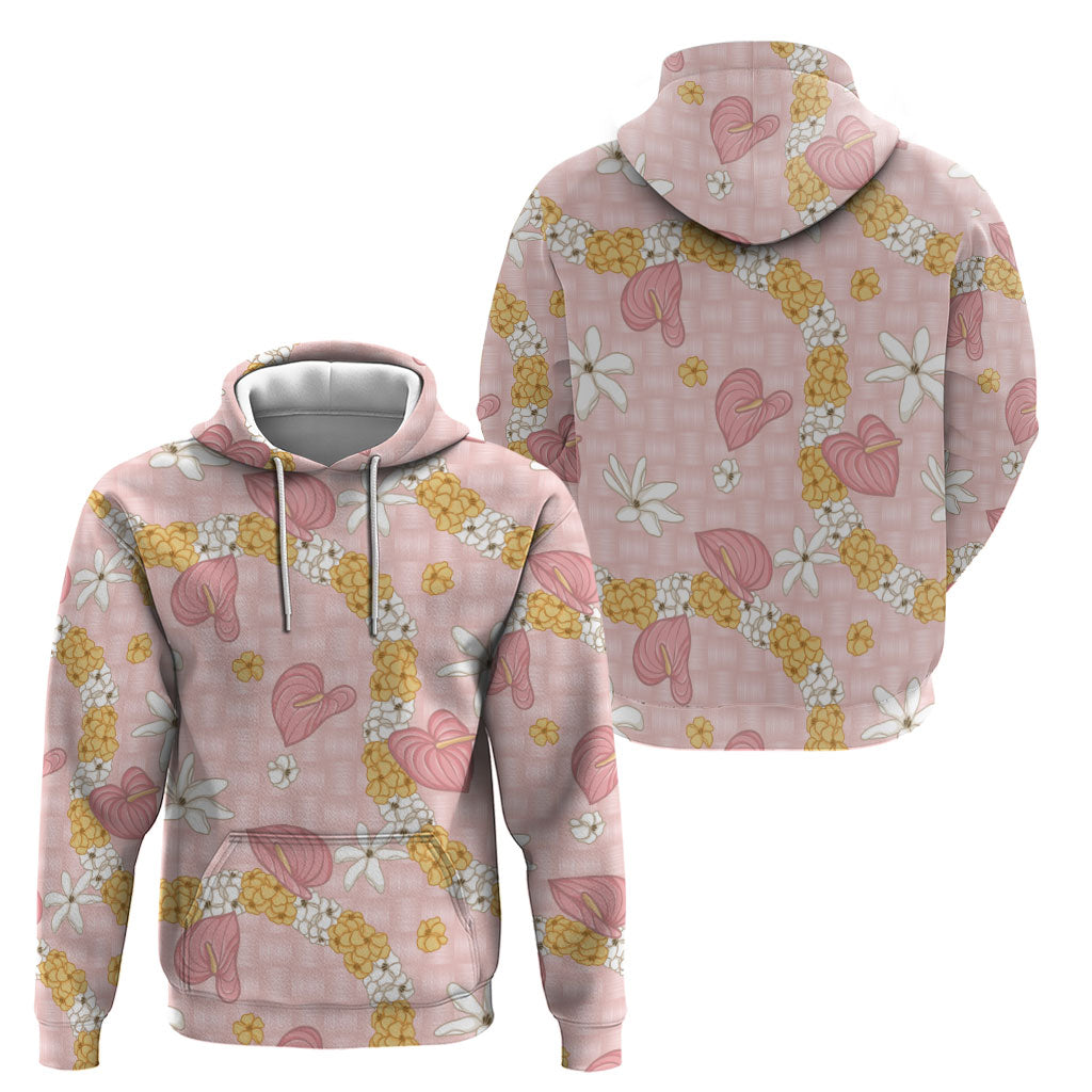 Hawaii Anthurium Tiare Pikake Lei Hoodie Akala Lauhala Art Pattern LT01 - Polynesian Pride