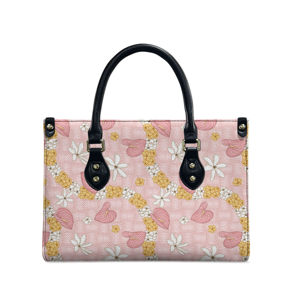 Hawaii Anthurium Tiare Pikake Lei Leather Bag Akala Lauhala Art Pattern LT01 - Polynesian Pride
