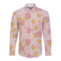 Hawaii Anthurium Tiare Pikake Lei Long Sleeve Button Shirt Akala Lauhala Art Pattern LT01 Unisex Pink - Polynesian Pride