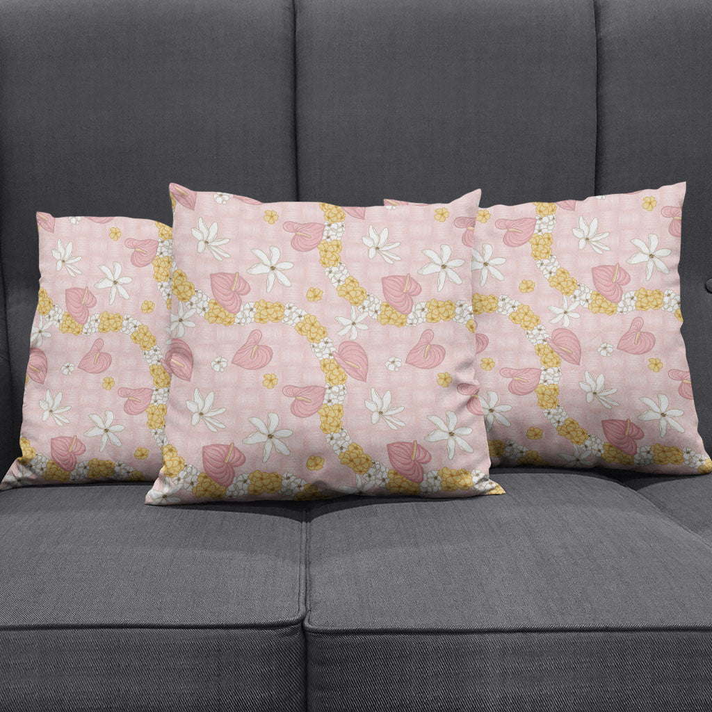 Hawaii Anthurium Tiare Pikake Lei Pillow Cover Akala Lauhala Art Pattern