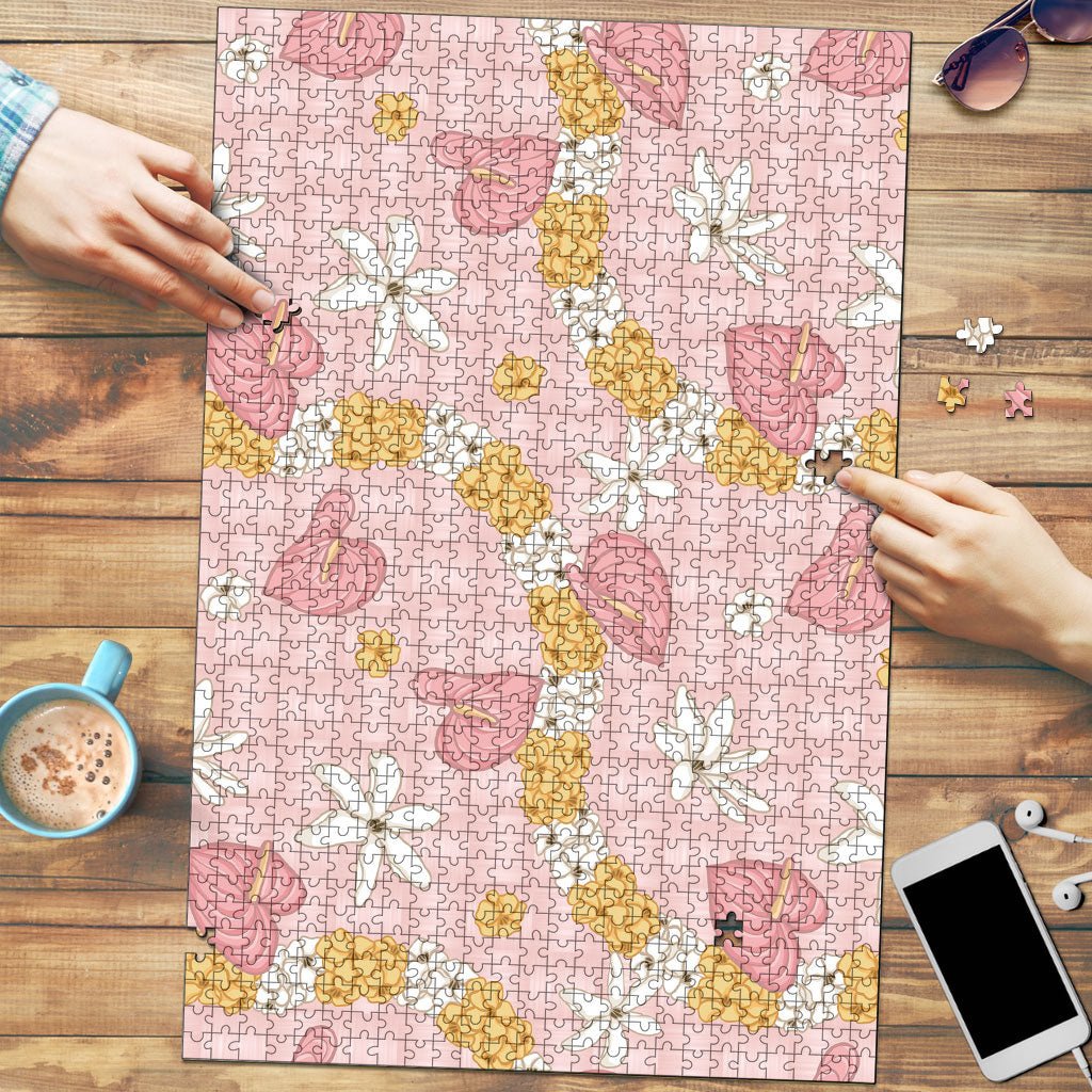 Hawaii Anthurium Tiare Pikake Lei Puzzle Akala Lauhala Art Pattern LT01 Pink - Polynesian Pride
