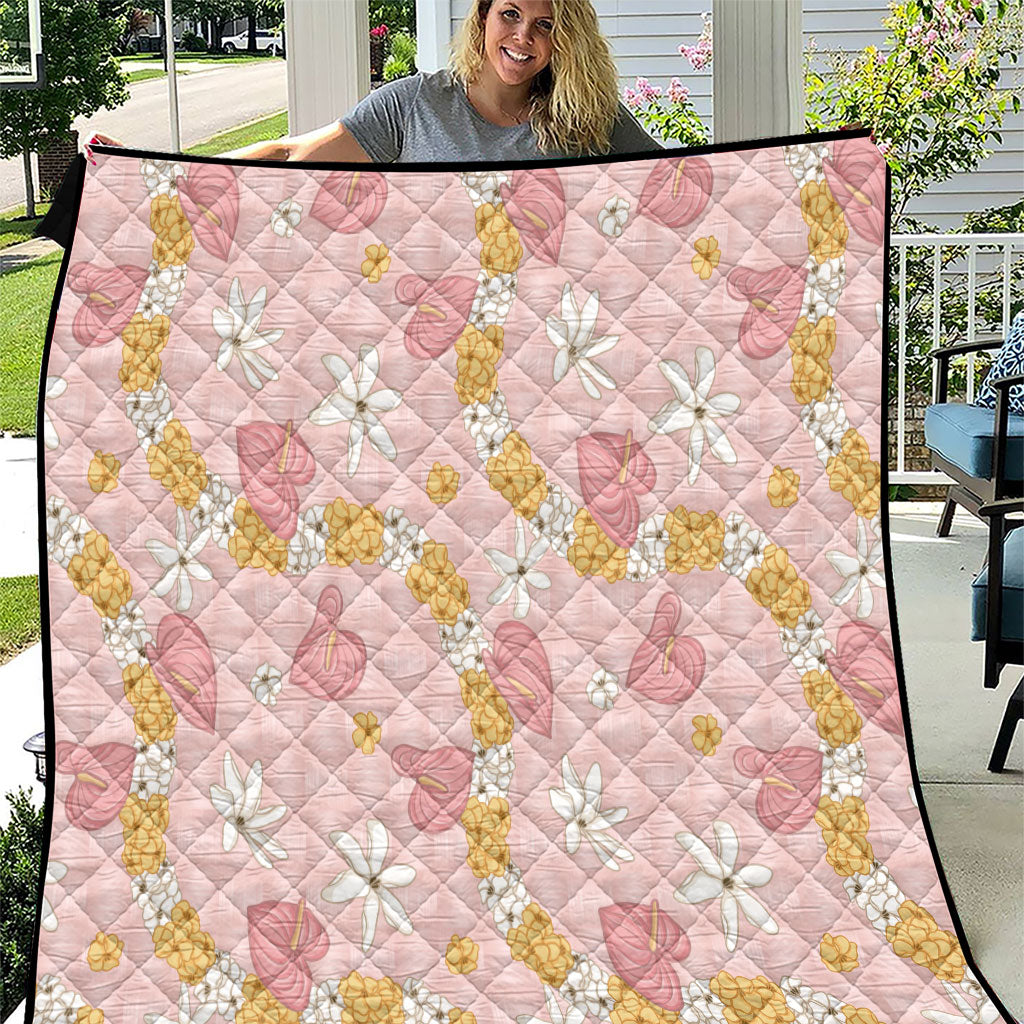 Hawaii Anthurium Tiare Pikake Lei Quilt Akala Lauhala Art Pattern LT01 Pink - Polynesian Pride