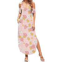 Hawaii Anthurium Tiare Pikake Lei Summer Maxi Dress Akala Lauhala Art Pattern