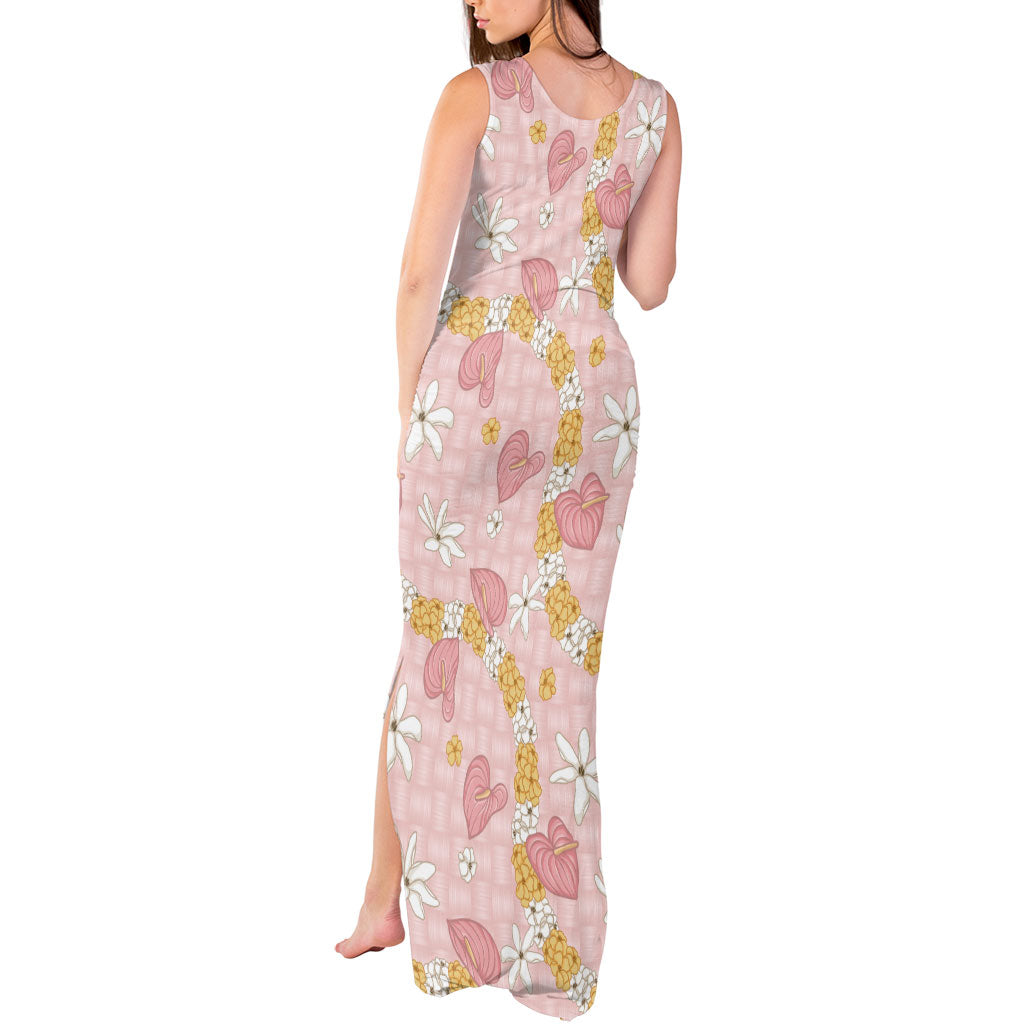 Hawaii Anthurium Tiare Pikake Lei Tank Maxi Dress Akala Lauhala Art Pattern