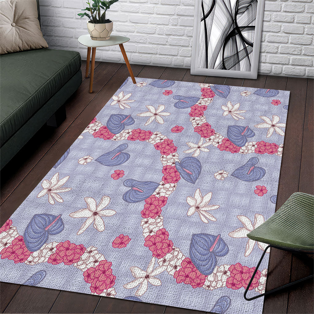 Hawaii Anthurium Tiare Pikake Lei Area Rug Poni Lauhala Art Pattern