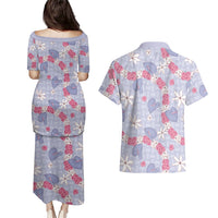 Hawaii Anthurium Tiare Pikake Lei Couples Matching Puletasi and Hawaiian Shirt Poni Lauhala Art Pattern LT01 - Polynesian Pride