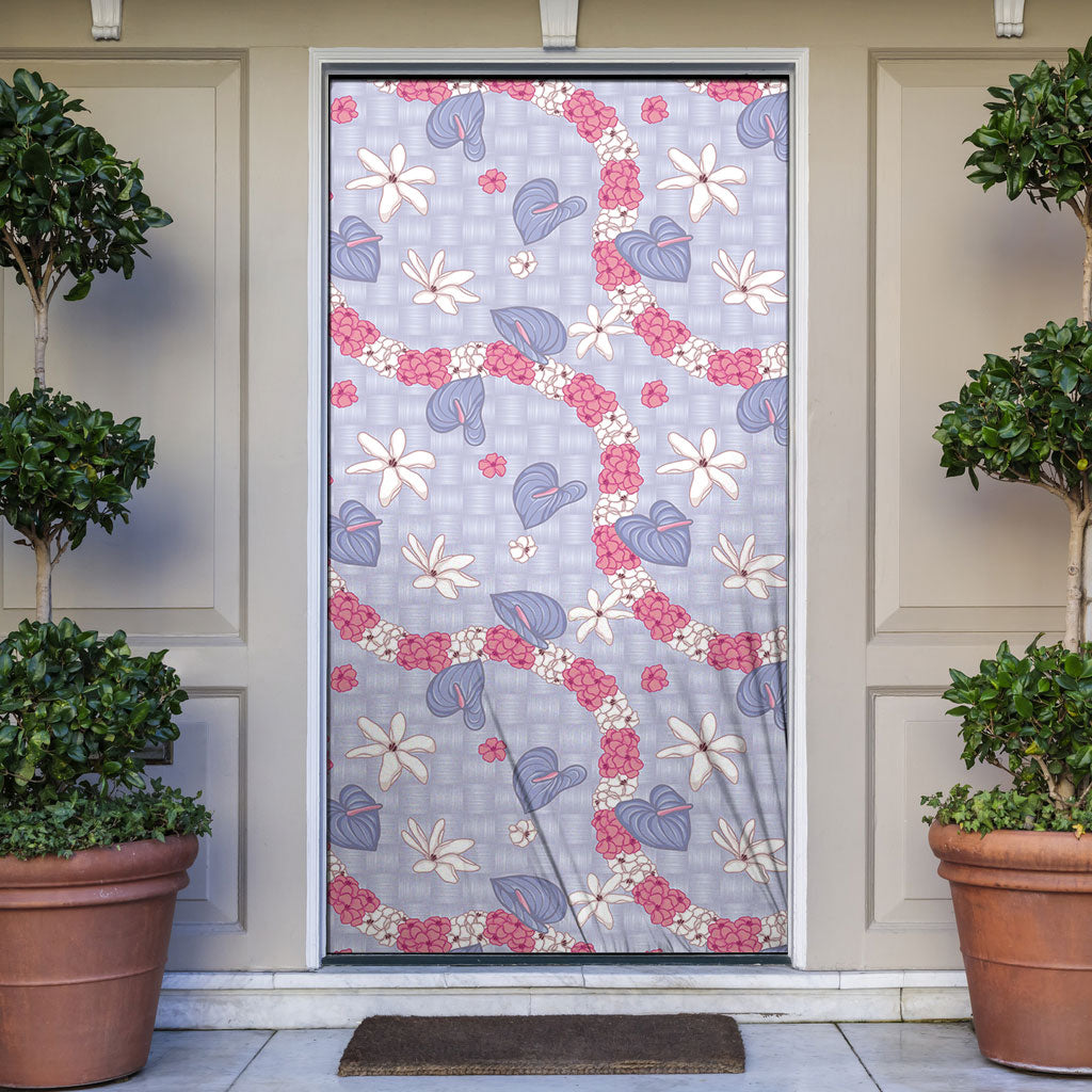 Hawaii Anthurium Tiare Pikake Lei Door Cover Poni Lauhala Art Pattern LT01 Purple - Polynesian Pride