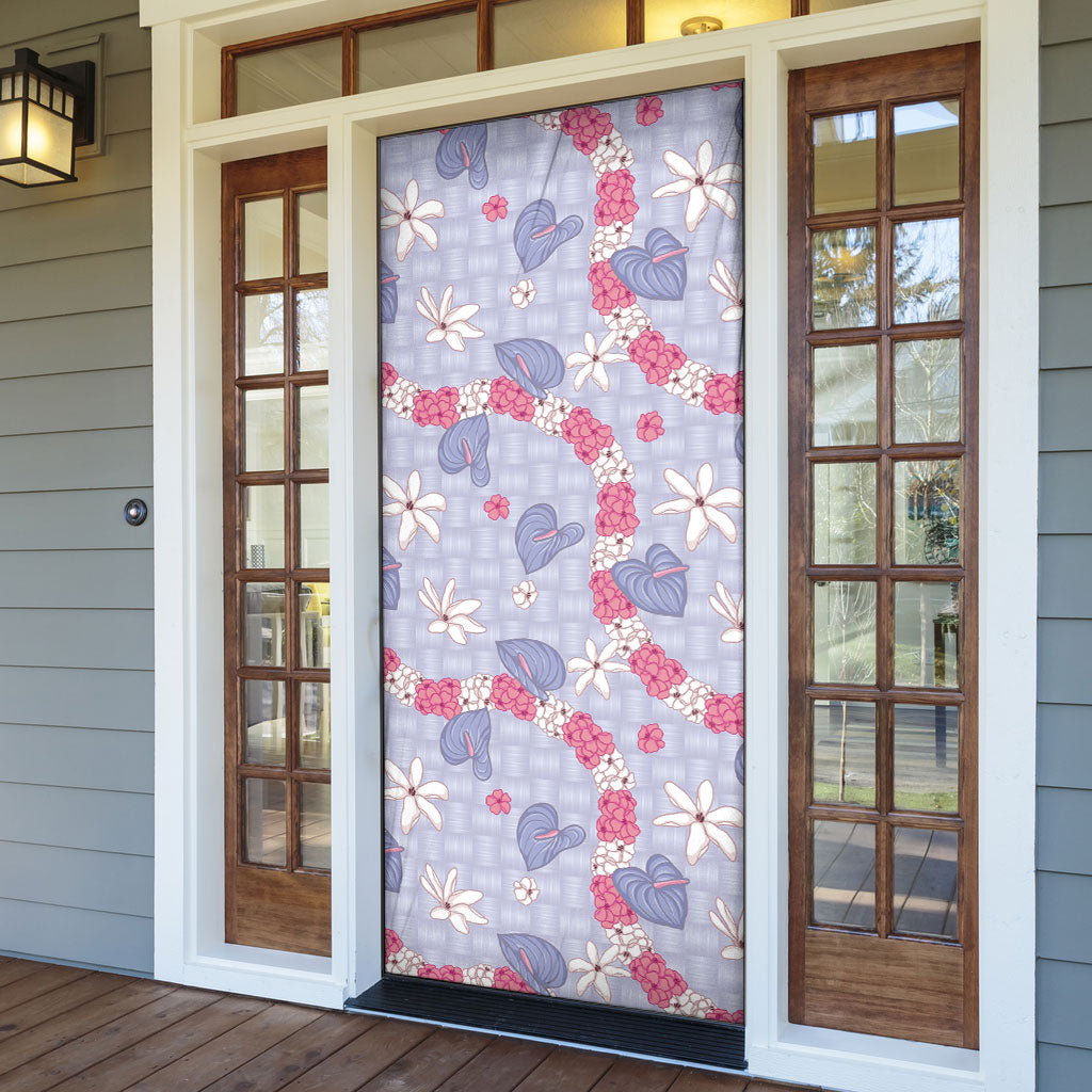 Hawaii Anthurium Tiare Pikake Lei Door Cover Poni Lauhala Art Pattern LT01 - Polynesian Pride