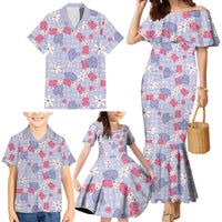 Hawaii Anthurium Tiare Pikake Lei Family Matching Mermaid Dress and Hawaiian Shirt Poni Lauhala Art Pattern