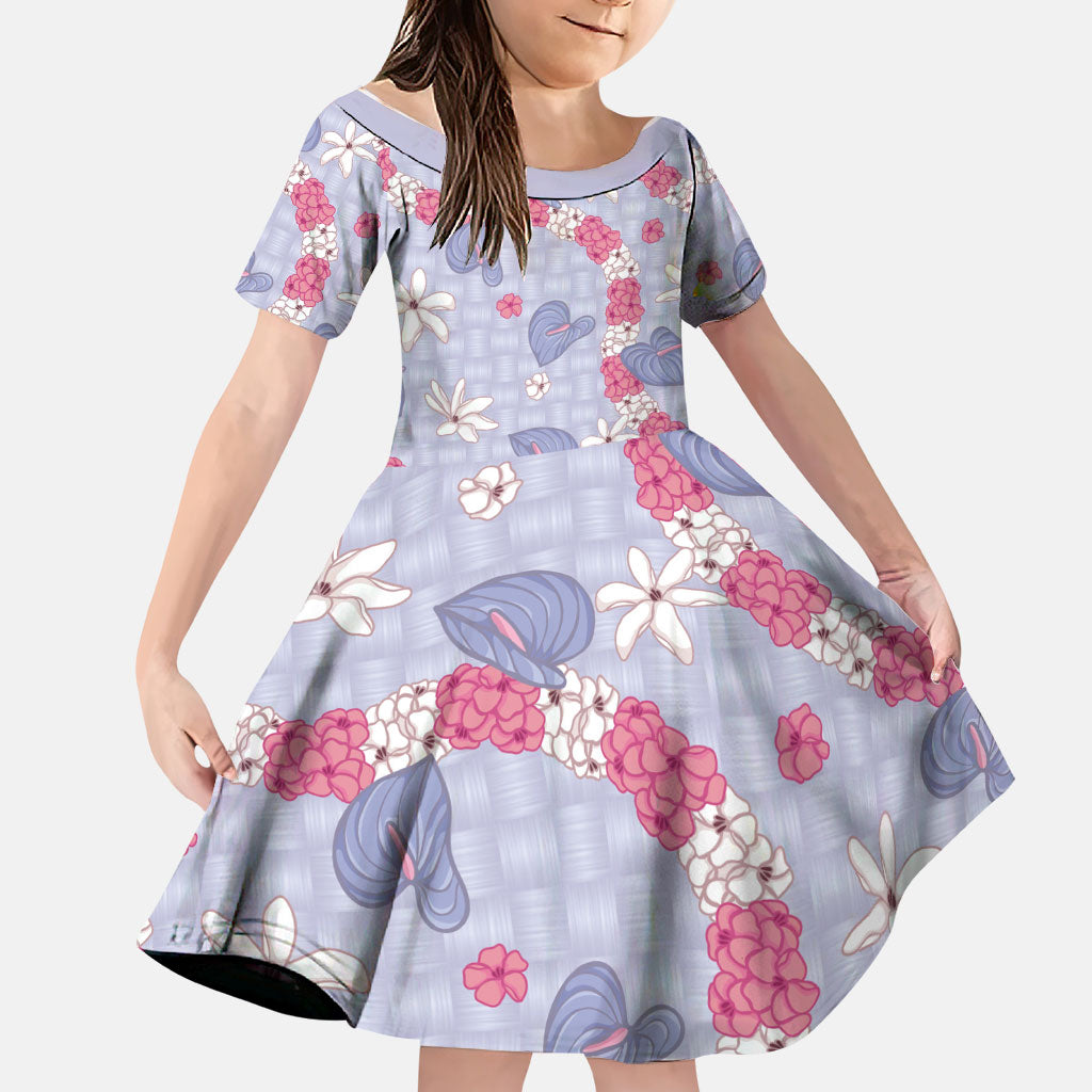 Hawaii Anthurium Tiare Pikake Lei Family Matching Off Shoulder Maxi Dress and Hawaiian Shirt Poni Lauhala Art Pattern