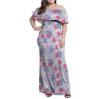 Hawaii Anthurium Tiare Pikake Lei Family Matching Off Shoulder Maxi Dress and Hawaiian Shirt Poni Lauhala Art Pattern