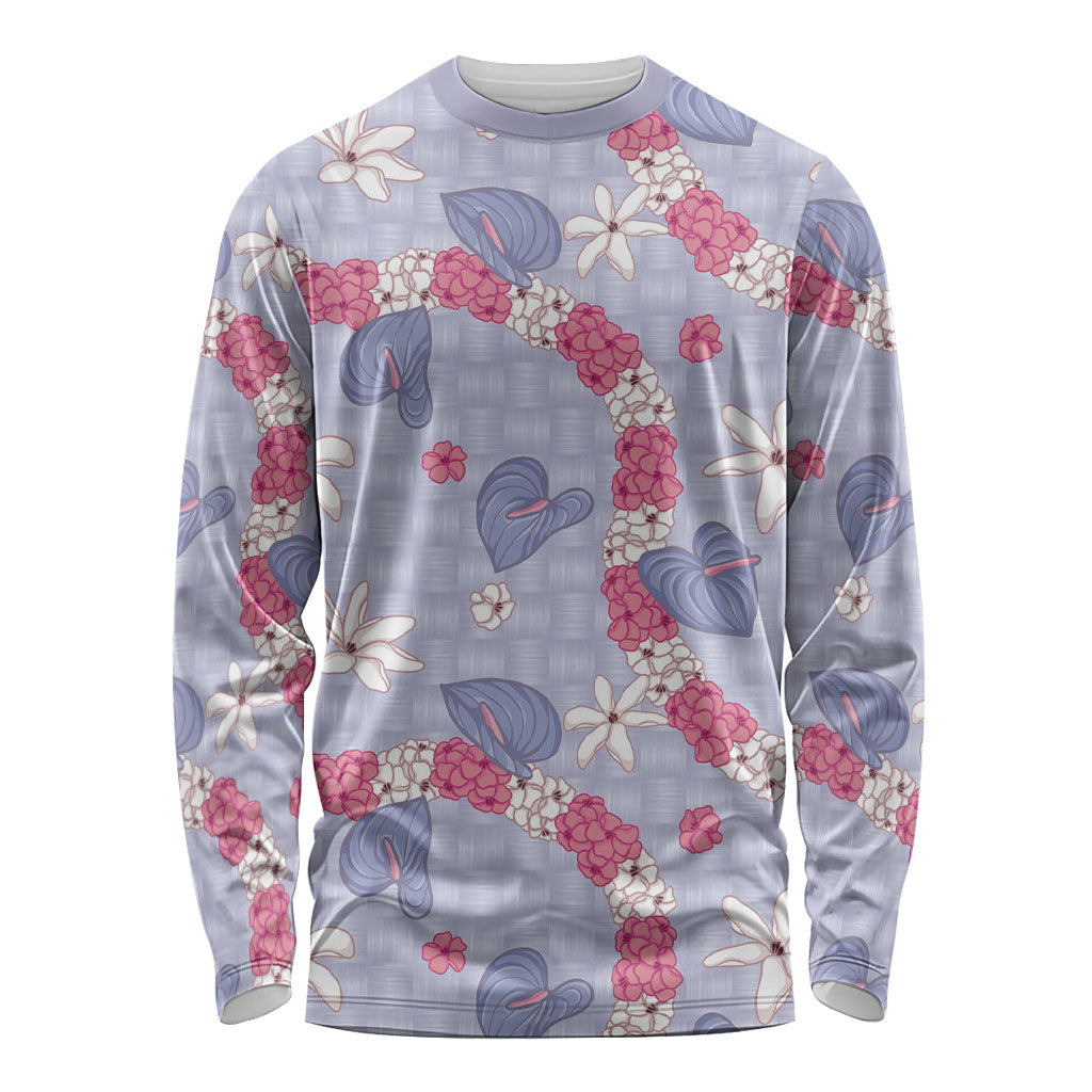Hawaii Anthurium Tiare Pikake Lei Long Sleeve Shirt Poni Lauhala Art Pattern LT01 Unisex Purple - Polynesian Pride