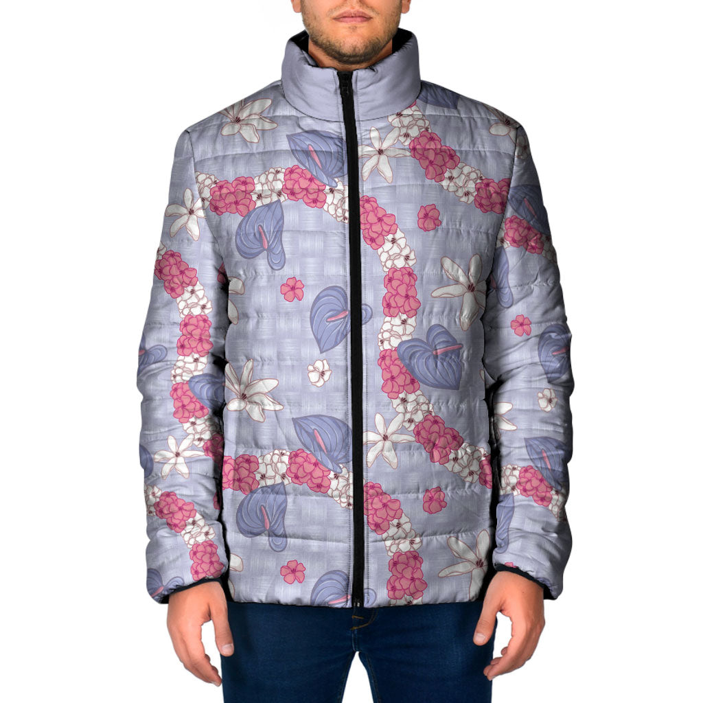 Hawaii Anthurium Tiare Pikake Lei Padded Jacket Poni Lauhala Art Pattern LT01 Men Purple - Polynesian Pride
