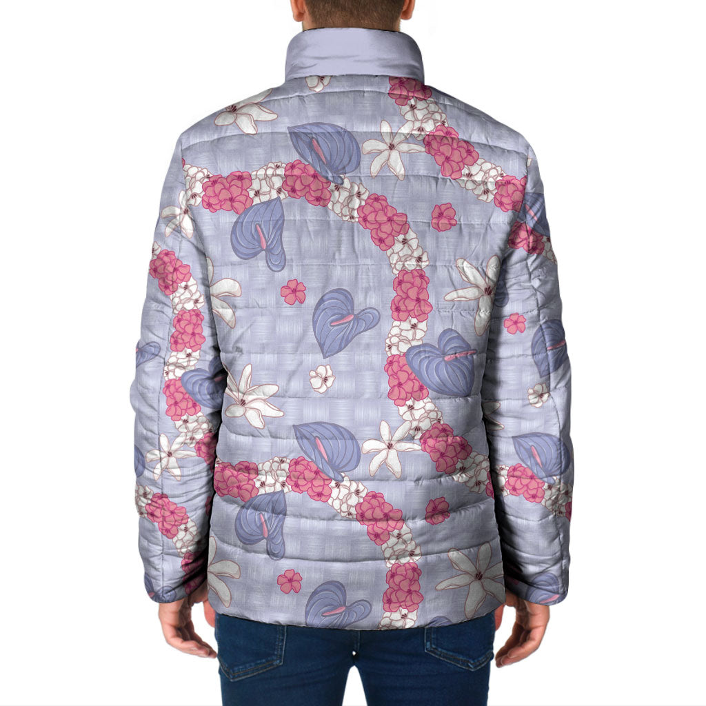 Hawaii Anthurium Tiare Pikake Lei Padded Jacket Poni Lauhala Art Pattern