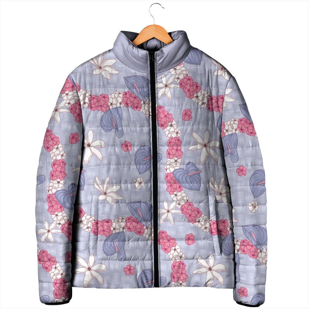 Hawaii Anthurium Tiare Pikake Lei Padded Jacket Poni Lauhala Art Pattern