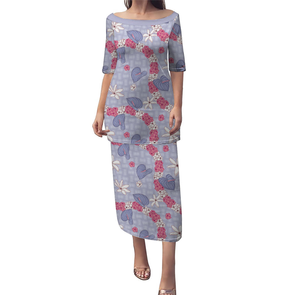 Hawaii Anthurium Tiare Pikake Lei Puletasi Poni Lauhala Art Pattern LT01 Long Dress Purple - Polynesian Pride