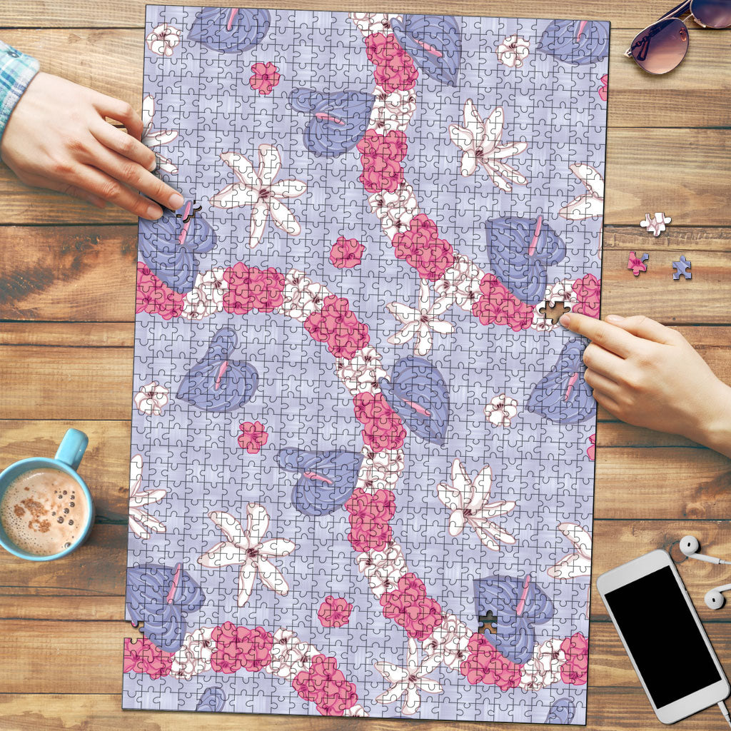 Hawaii Anthurium Tiare Pikake Lei Puzzle Poni Lauhala Art Pattern LT01 Purple - Polynesian Pride