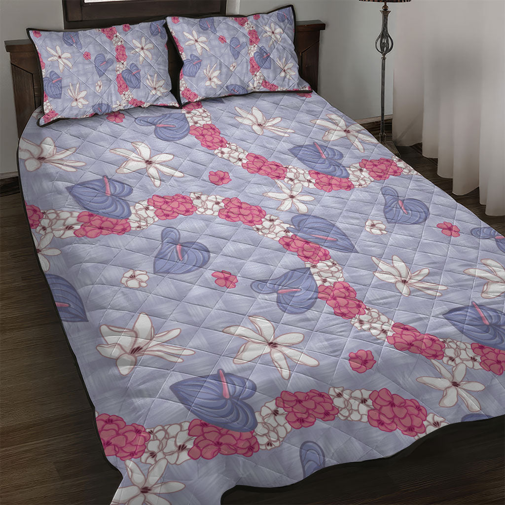 Hawaii Anthurium Tiare Pikake Lei Quilt Bed Set Poni Lauhala Art Pattern LT01 Purple - Polynesian Pride