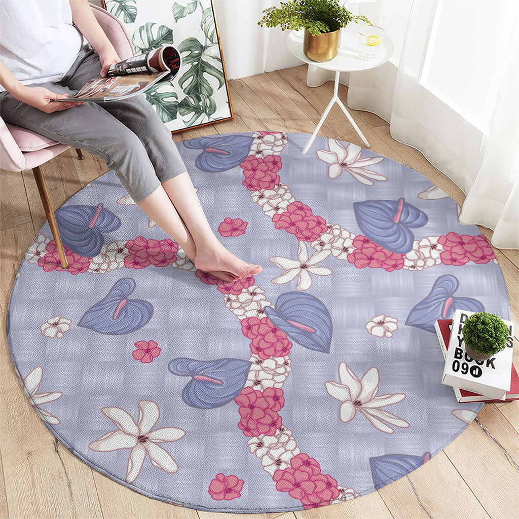 Hawaii Anthurium Tiare Pikake Lei Round Carpet Poni Lauhala Art Pattern LT01 - Polynesian Pride