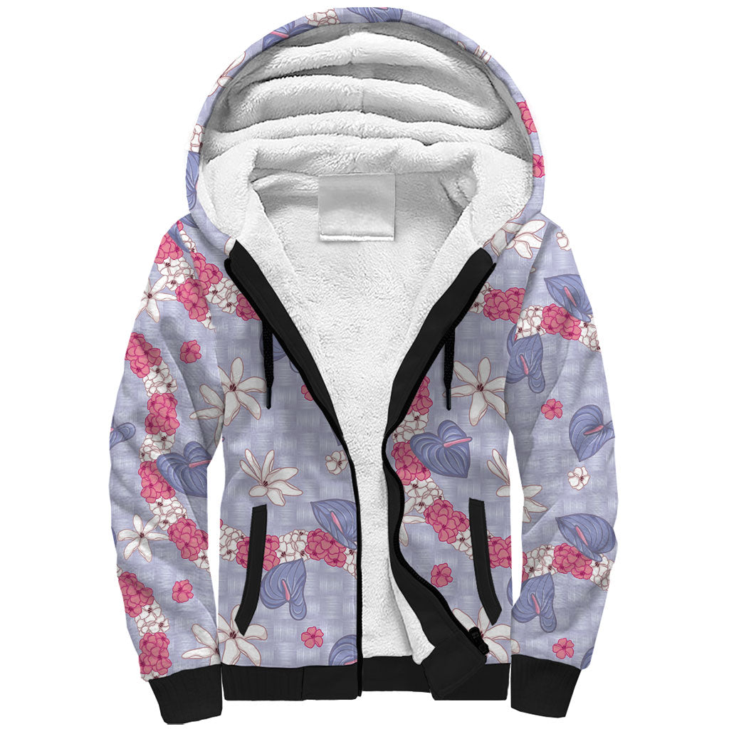 Hawaii Anthurium Tiare Pikake Lei Sherpa Hoodie Poni Lauhala Art Pattern