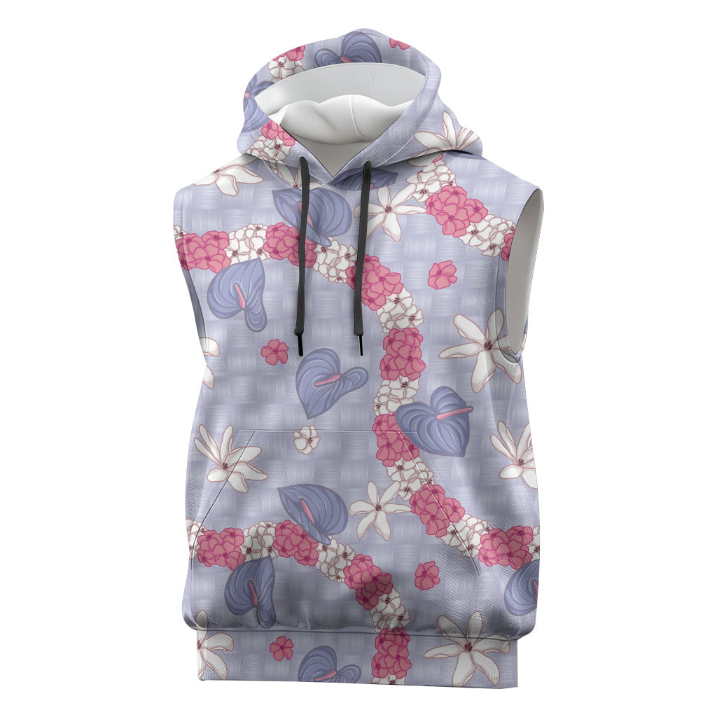 Hawaii Anthurium Tiare Pikake Lei Sleeveless Hoodie Poni Lauhala Art Pattern LT01 Purple - Polynesian Pride