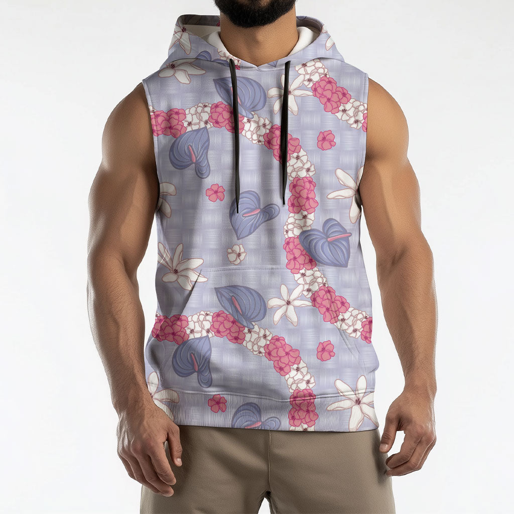 Hawaii Anthurium Tiare Pikake Lei Sleeveless Hoodie Poni Lauhala Art Pattern LT01 - Polynesian Pride