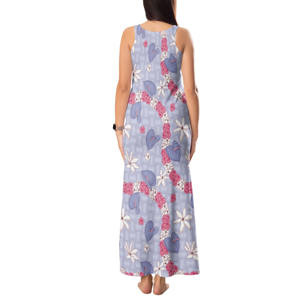 Hawaii Anthurium Tiare Pikake Lei Tank Maxi Dress Poni Lauhala Art Pattern LT01 - Polynesian Pride