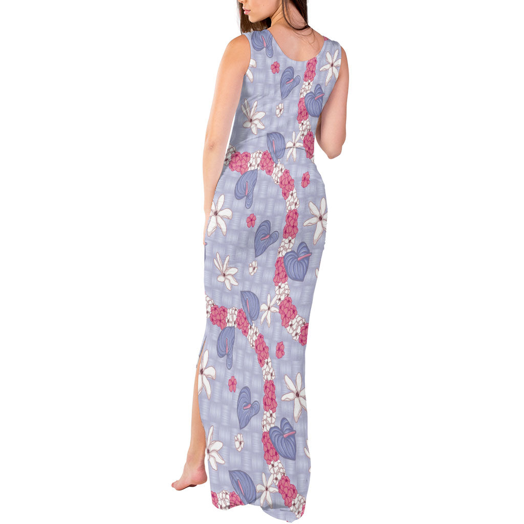 Hawaii Anthurium Tiare Pikake Lei Tank Maxi Dress Poni Lauhala Art Pattern LT01 - Polynesian Pride