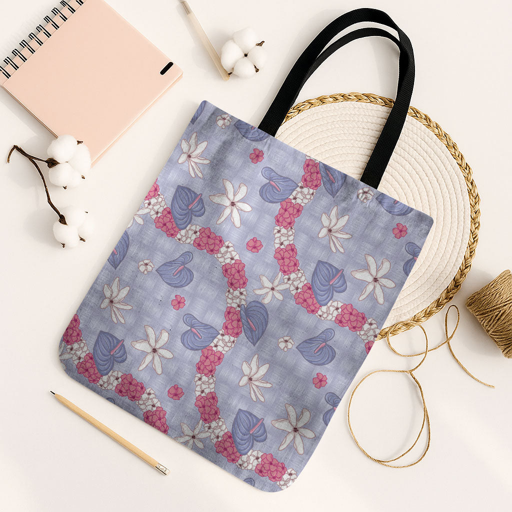 Hawaii Anthurium Tiare Pikake Lei Tote Bag Poni Lauhala Art Pattern