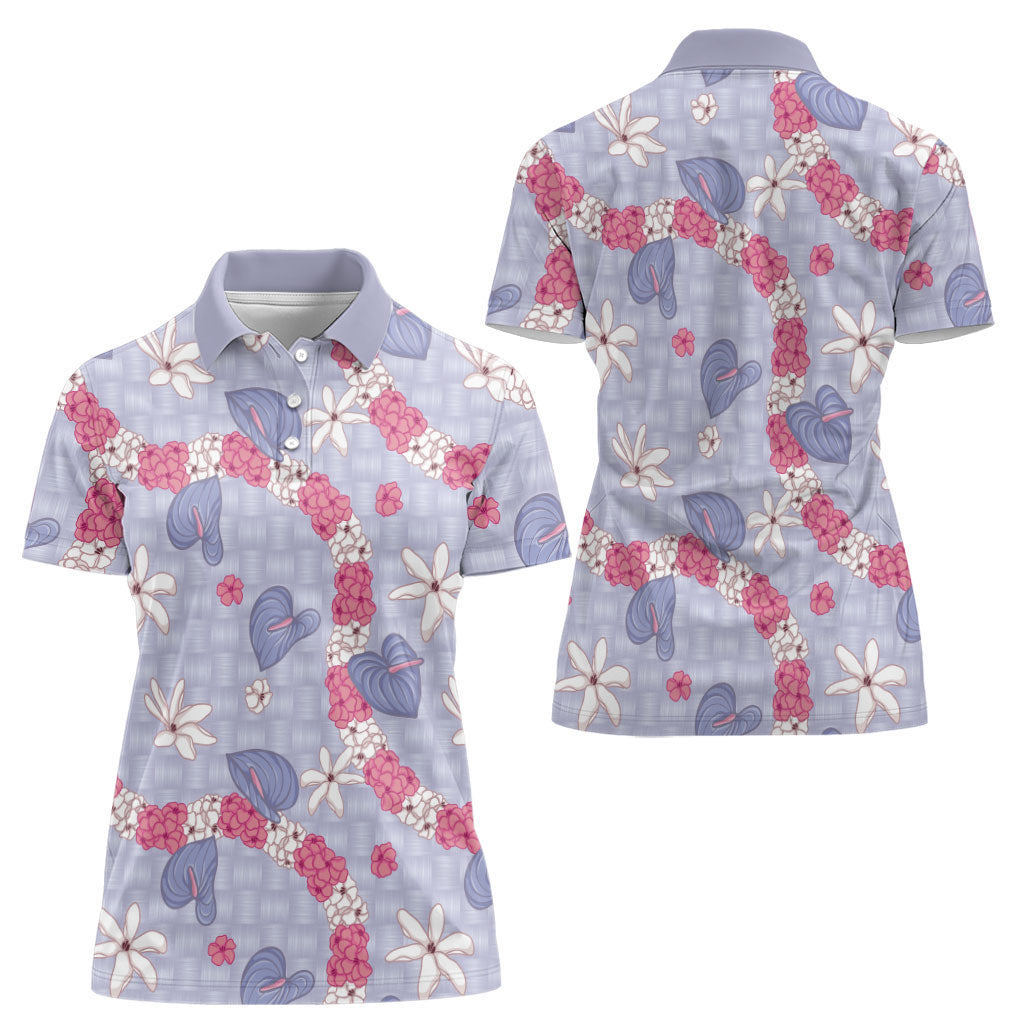 Hawaii Anthurium Tiare Pikake Lei Women Polo Shirt Poni Lauhala Art Pattern LT01 - Polynesian Pride
