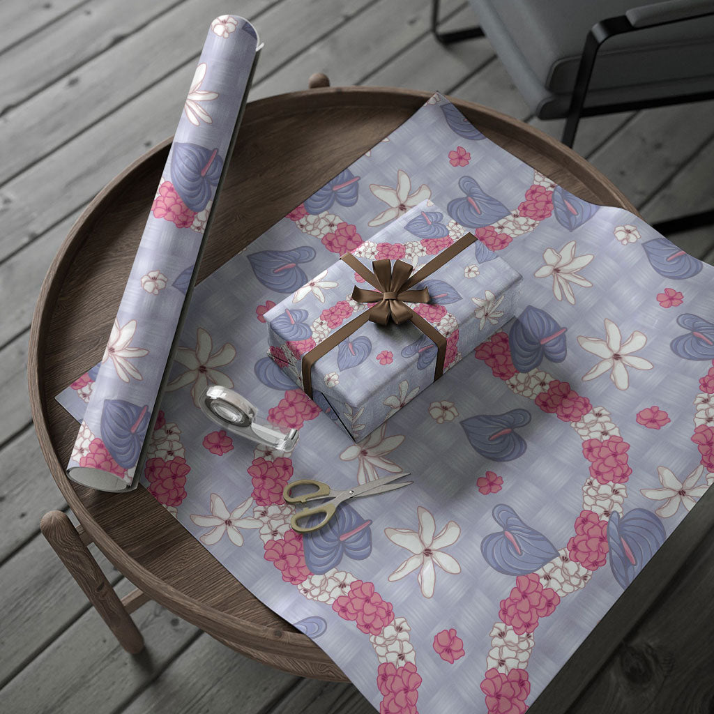 Hawaii Anthurium Tiare Pikake Lei Wrapping Paper Poni Lauhala Art Pattern
