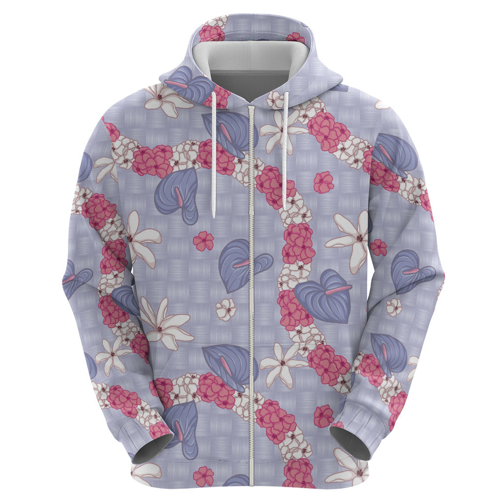 Hawaii Anthurium Tiare Pikake Lei Zip Hoodie Poni Lauhala Art Pattern LT01 - Polynesian Pride