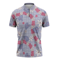 Hawaii Anthurium Tiare Pikake Lei Zipper Polo Shirt Poni Lauhala Art Pattern LT01 Purple - Polynesian Pride
