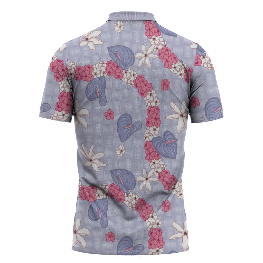 Hawaii Anthurium Tiare Pikake Lei Zipper Polo Shirt Poni Lauhala Art Pattern LT01 - Polynesian Pride