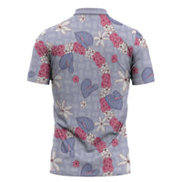 Hawaii Anthurium Tiare Pikake Lei Zipper Polo Shirt Poni Lauhala Art Pattern LT01 - Polynesian Pride