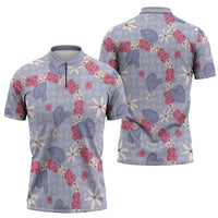 Hawaii Anthurium Tiare Pikake Lei Zipper Polo Shirt Poni Lauhala Art Pattern LT01 - Polynesian Pride