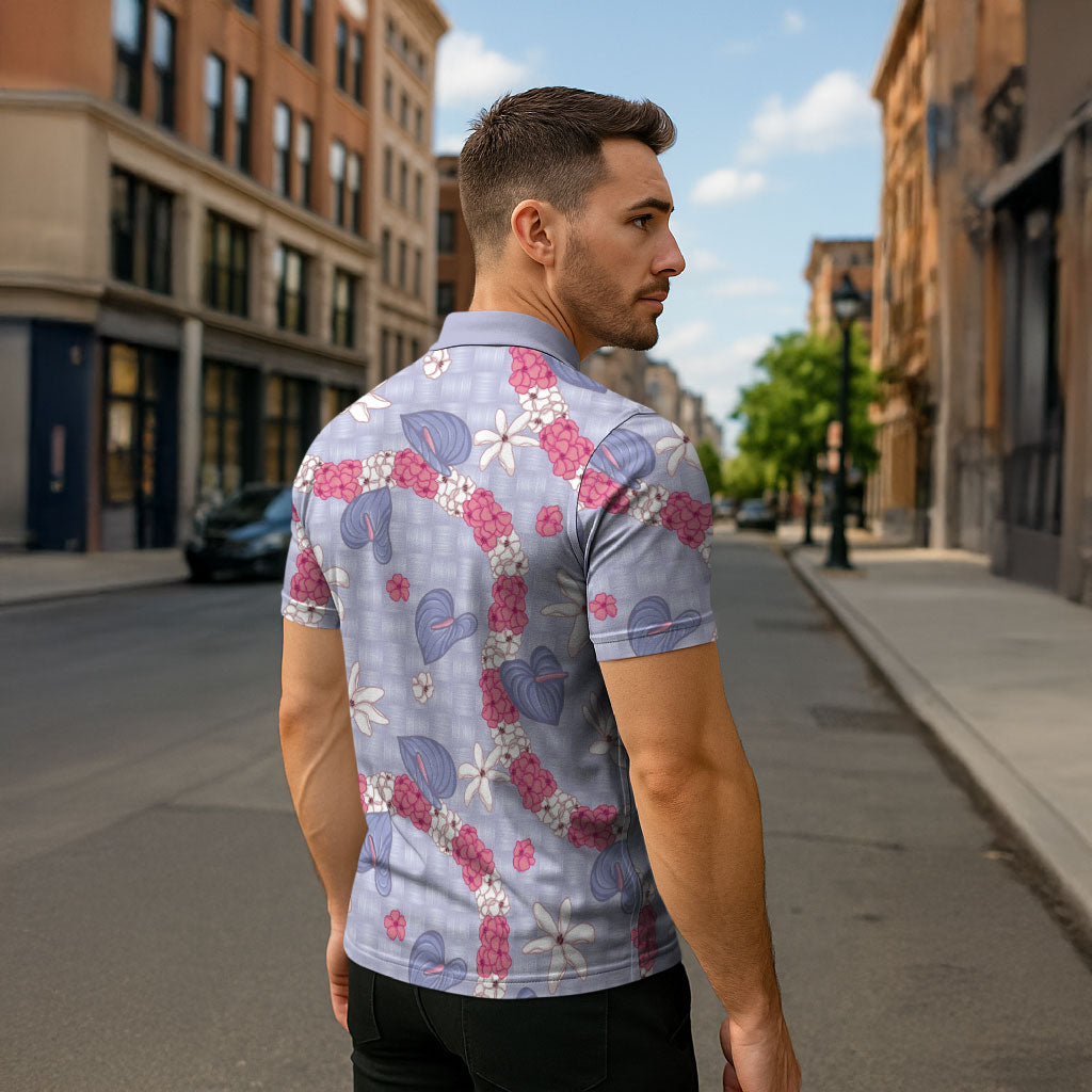 Hawaii Anthurium Tiare Pikake Lei Zipper Polo Shirt Poni Lauhala Art Pattern LT01 - Polynesian Pride