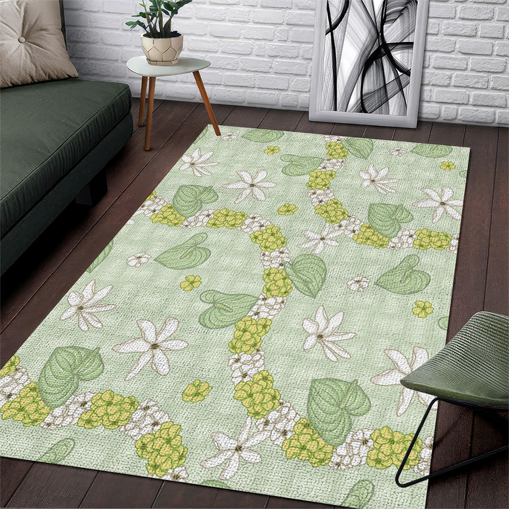 Hawaii Anthurium Tiare Pikake Lei Area Rug Sage Green Lauhala Art Pattern
