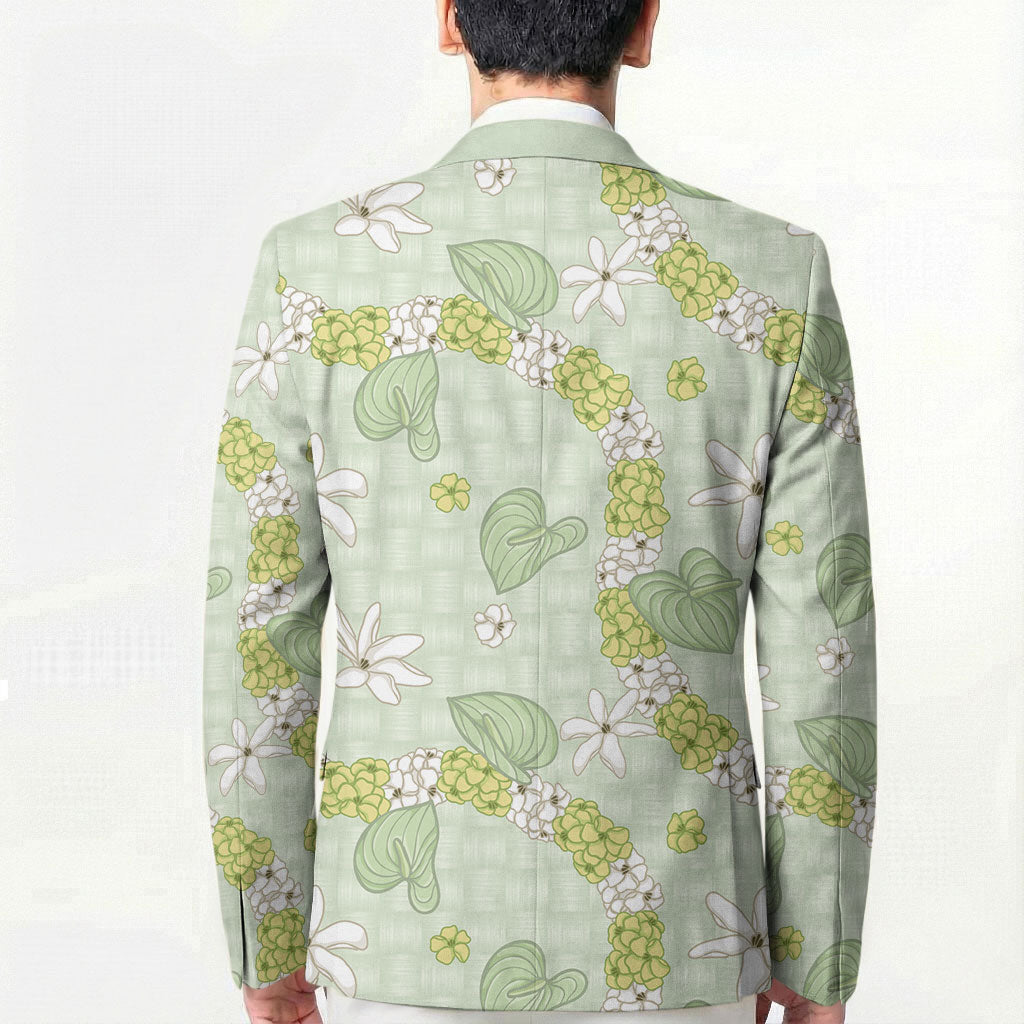Hawaii Anthurium Tiare Pikake Lei Blazer Sage Green Lauhala Art Pattern LT01 - Polynesian Pride
