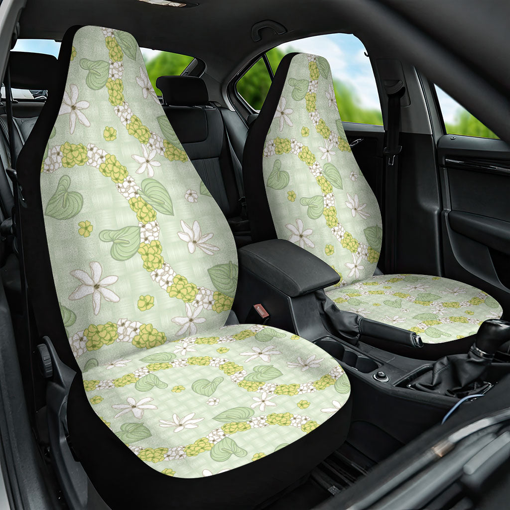 Hawaii Anthurium Tiare Pikake Lei Car Seat Cover Sage Green Lauhala Art Pattern