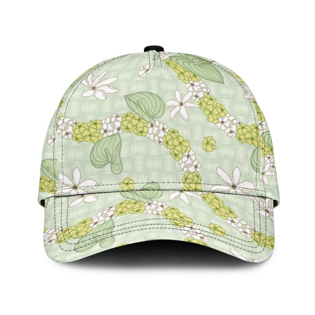 Hawaii Anthurium Tiare Pikake Lei Classic Cap Sage Green Lauhala Art Pattern LT01 Universal Fit Green - Polynesian Pride