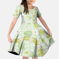 Hawaii Anthurium Tiare Pikake Lei Family Matching Short Sleeve Bodycon Dress and Hawaiian Shirt Sage Green Lauhala Art Pattern