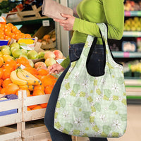 Hawaii Anthurium Tiare Pikake Lei Grocery Bag Sage Green Lauhala Art Pattern LT01 - Polynesian Pride
