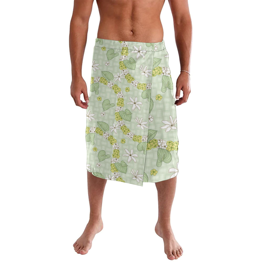 Hawaii Anthurium Tiare Pikake Lei Lavalava Sage Green Lauhala Art Pattern LT01 Green - Polynesian Pride