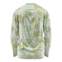 Hawaii Anthurium Tiare Pikake Lei Long Sleeve Shirt Sage Green Lauhala Art Pattern