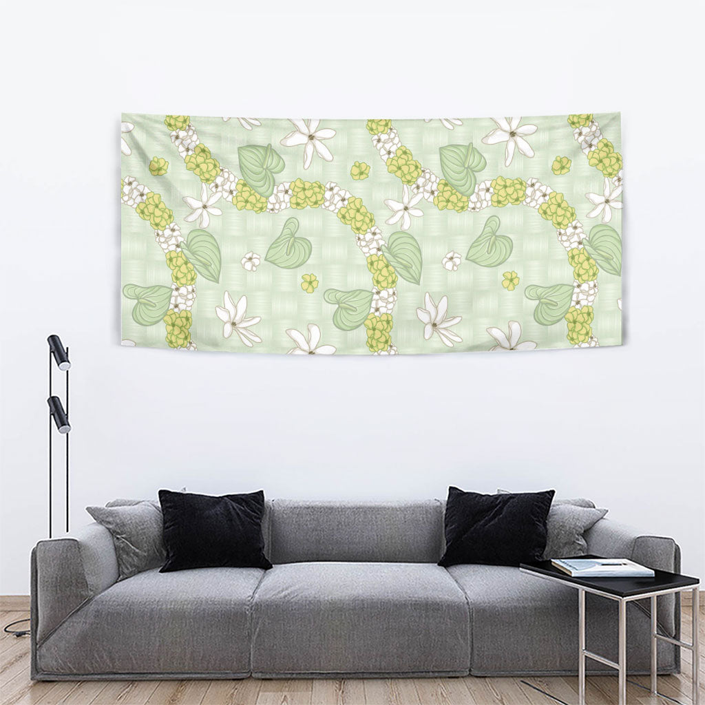 Hawaii Anthurium Tiare Pikake Lei Tapestry Sage Green Lauhala Art Pattern