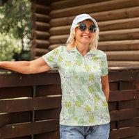 Hawaii Anthurium Tiare Pikake Lei Women Polo Shirt Sage Green Lauhala Art Pattern LT01 - Polynesian Pride